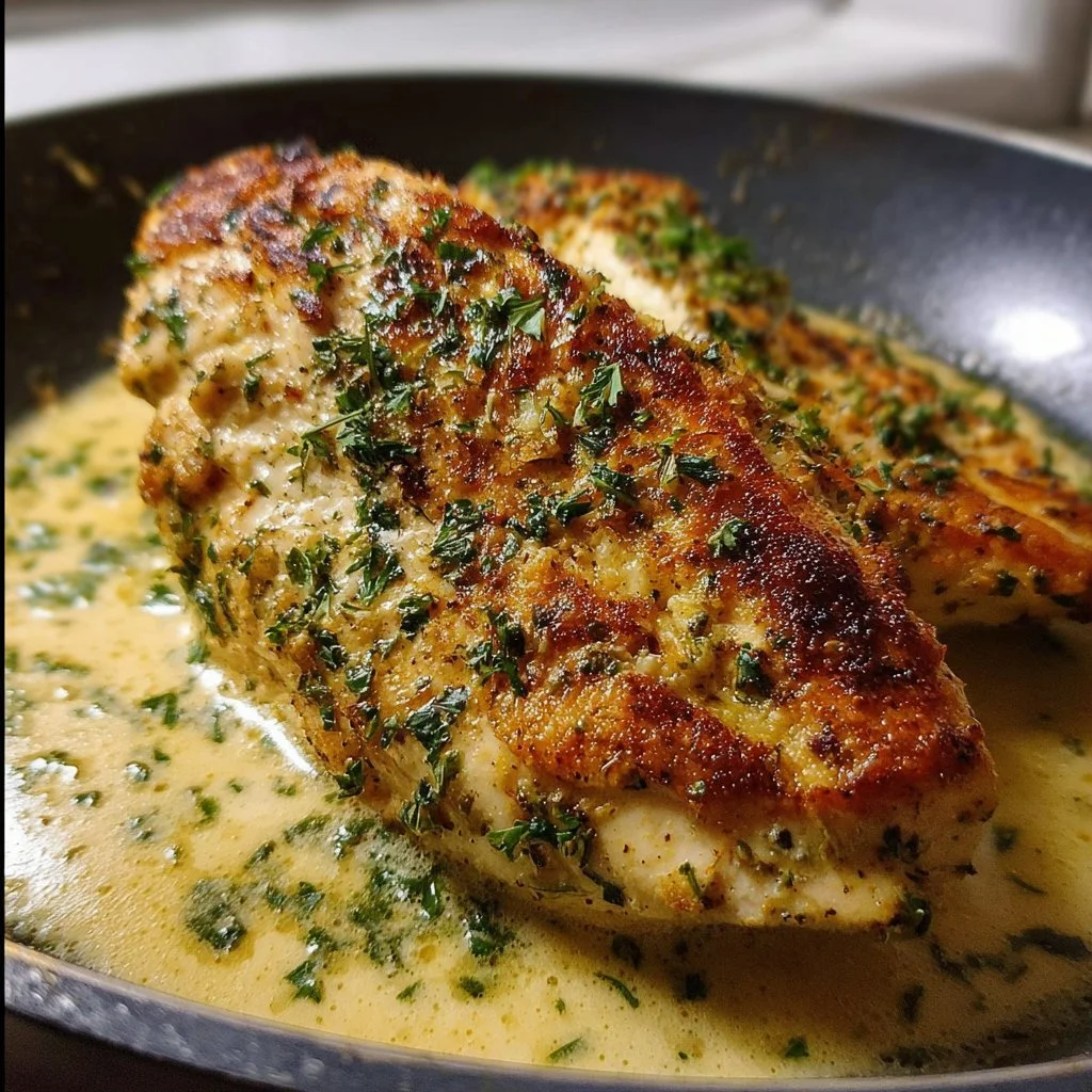 Creamy Garlic Parmesan Chicken Breast 1 Creamy garlic parmesan chicken breast served on a plate