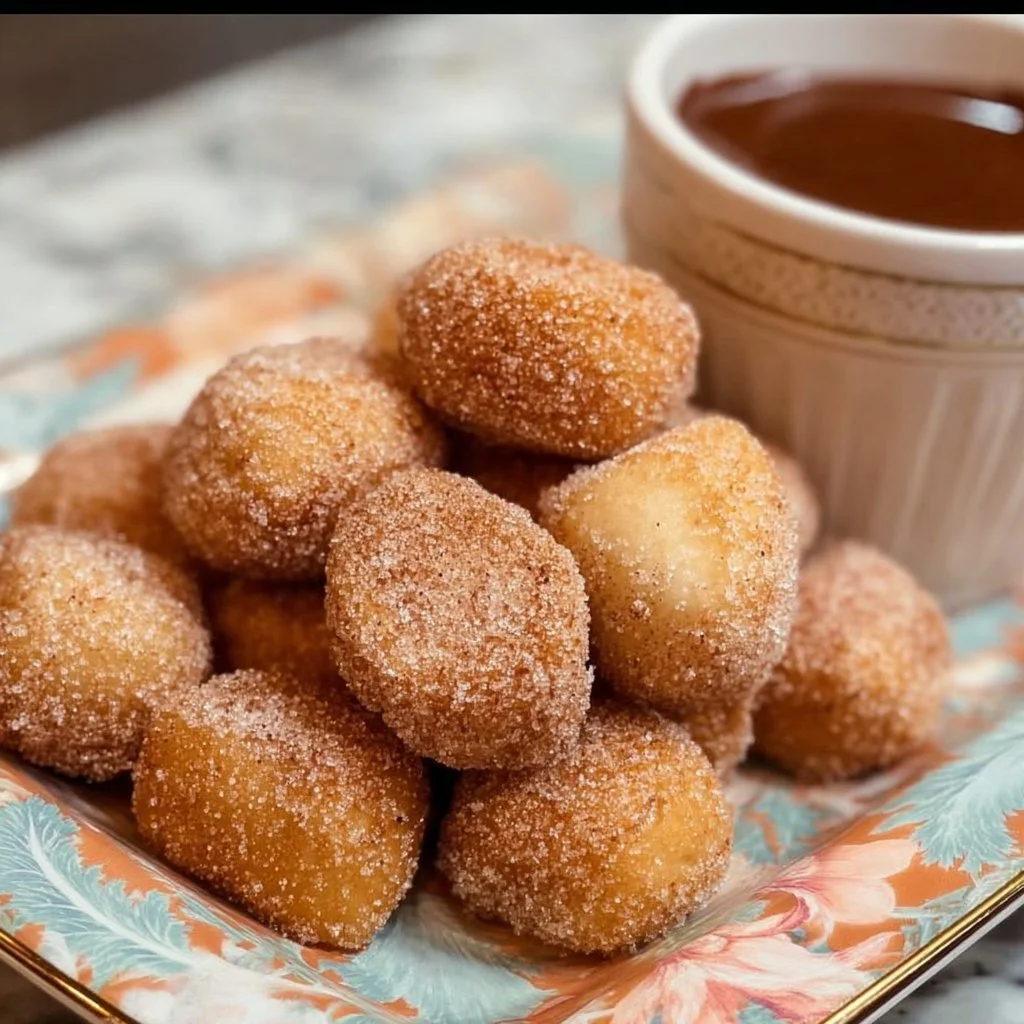 Crispy Air Fryer Churro Bites 1 Crispy air fryer churro bites served in a bowl with cinnamon sugar