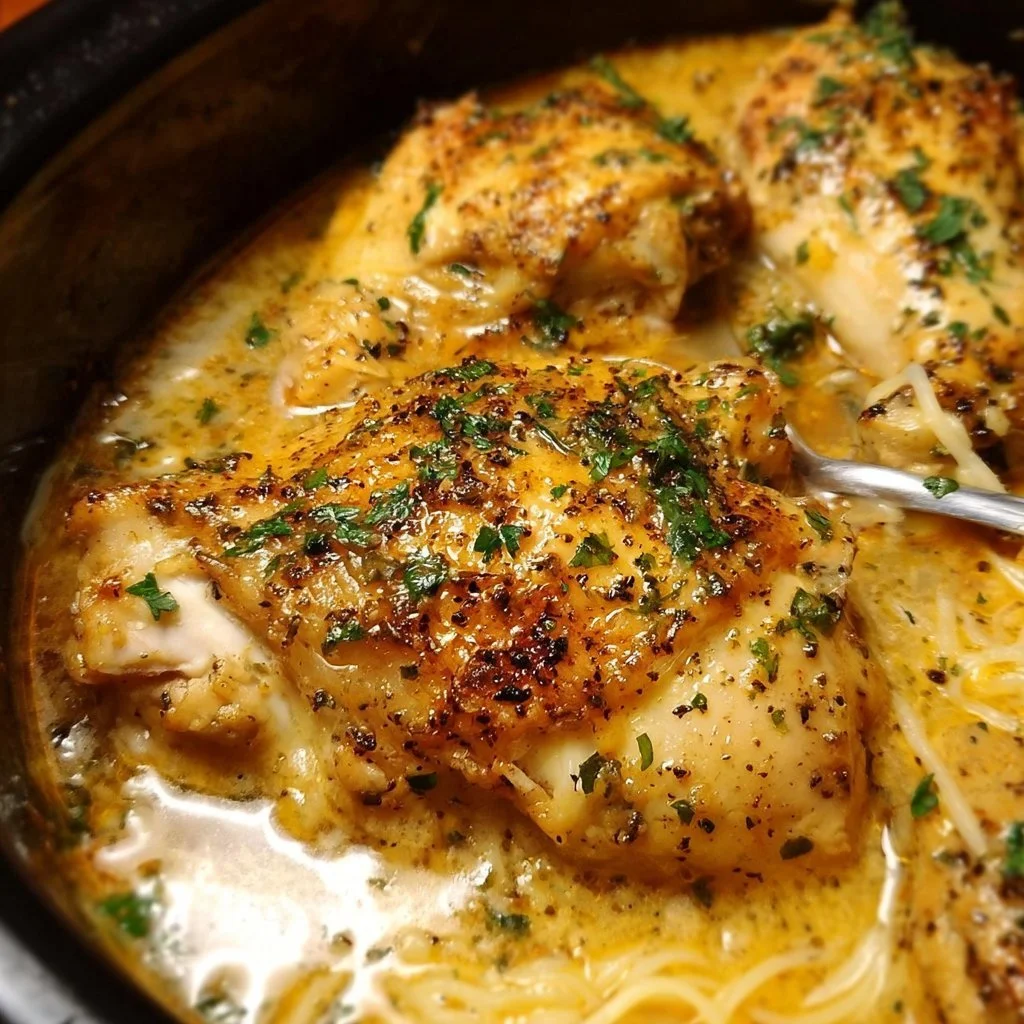 Crock Pot Angel Chicken 1 Delicious Crock Pot Angel Chicken served with creamy sauce and herbs.