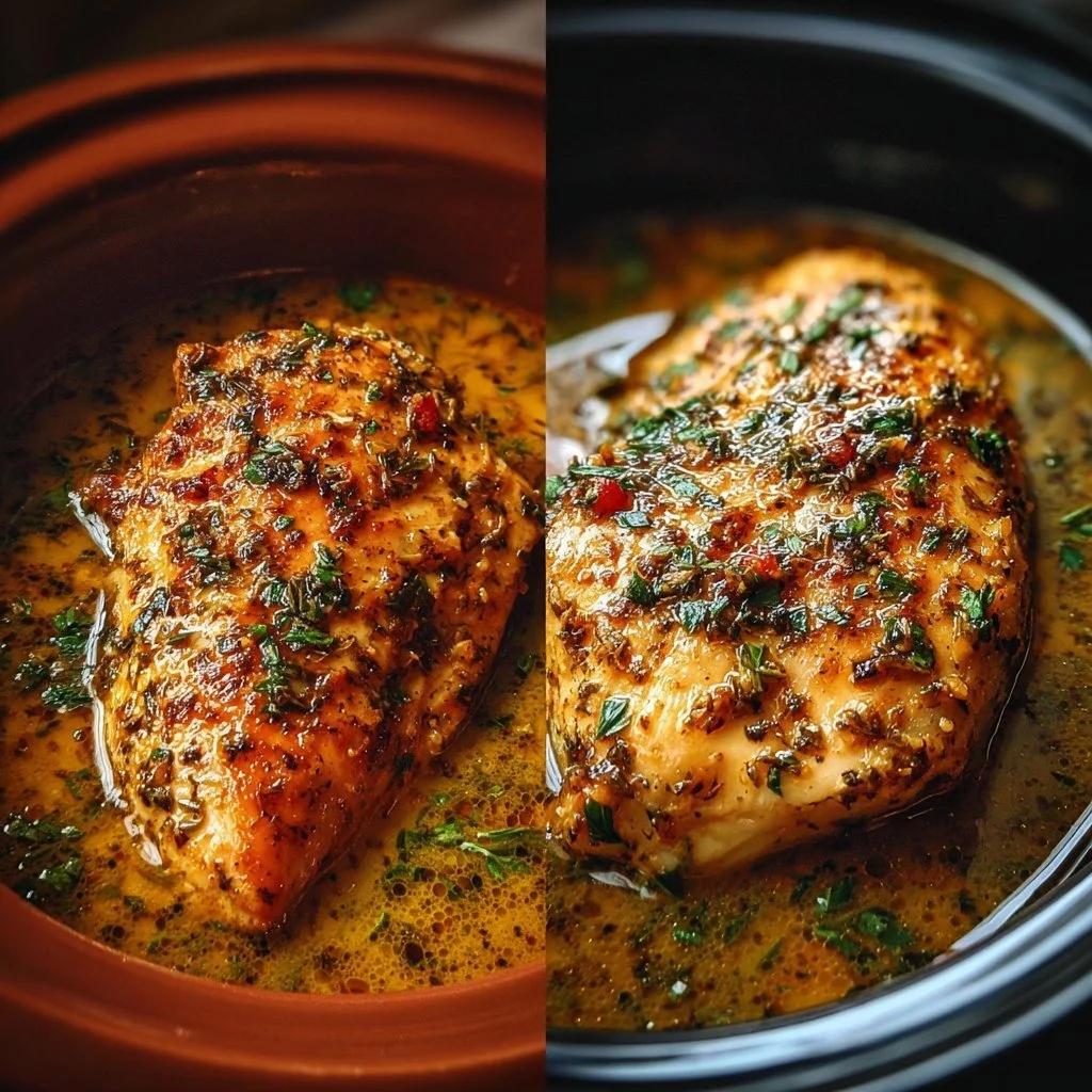 Delicious easy crockpot chicken breast cooked to perfection in a slow cooker.