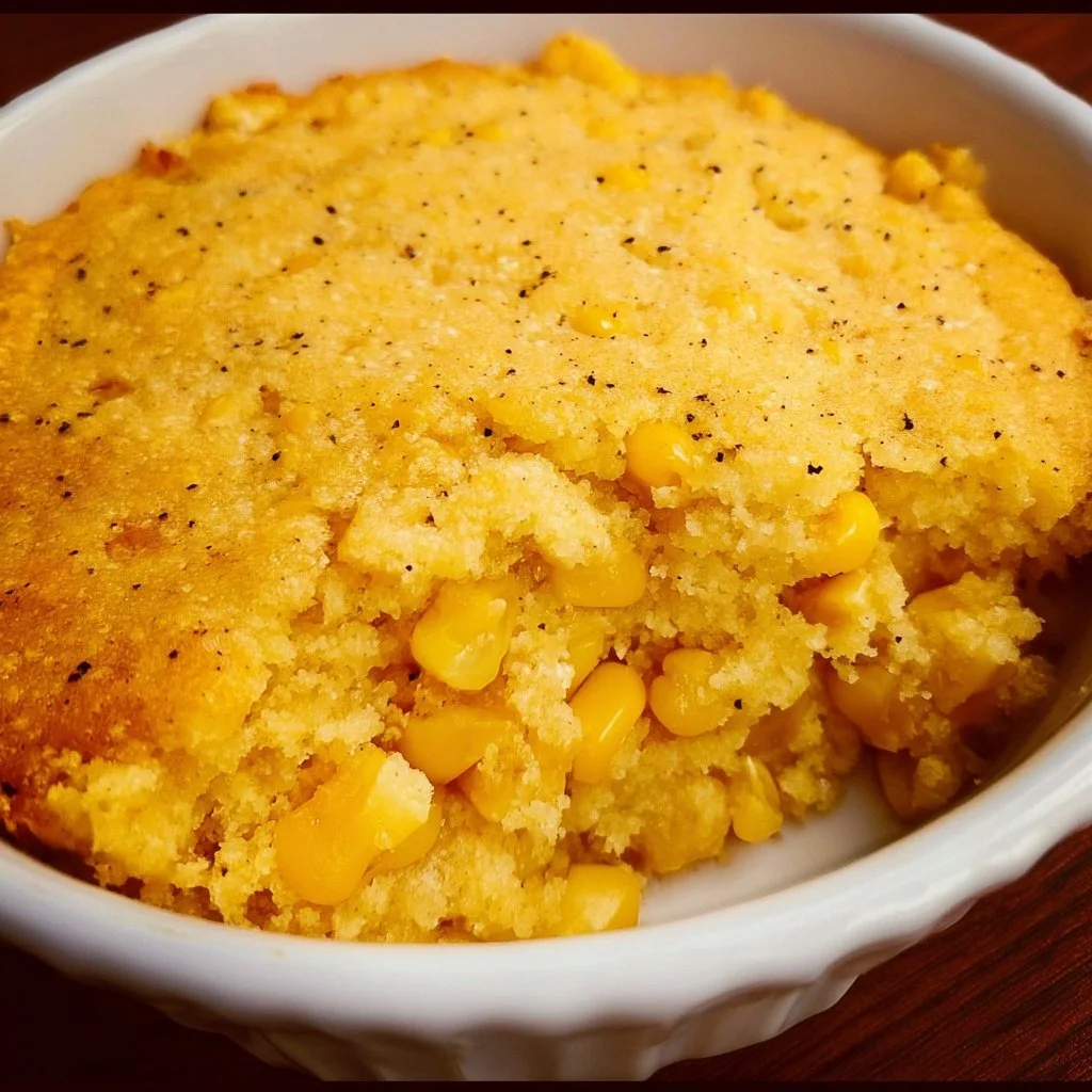 Easy Gluten-Free Corn Casserole (Dairy-Free) 1 Easy gluten-free and dairy-free corn casserole dish served on a table