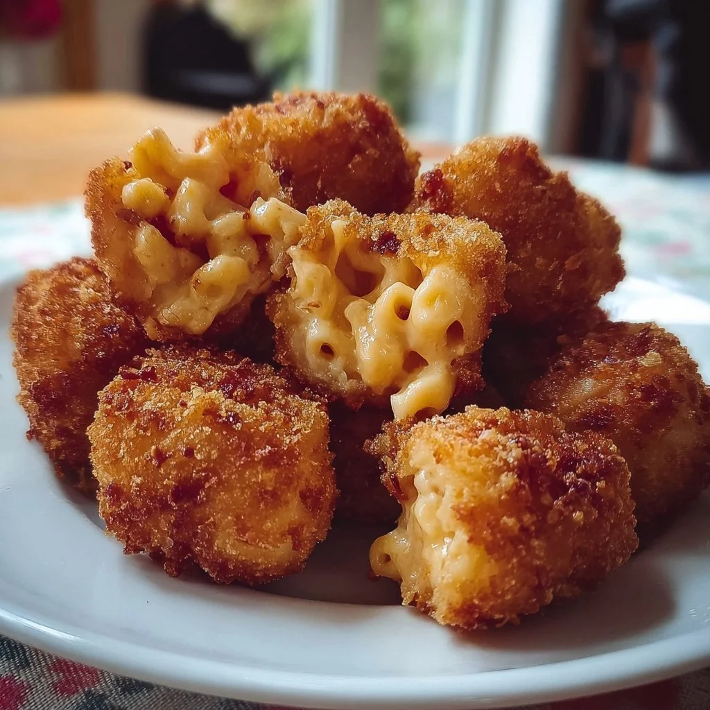 Fried Mac and Cheese Bites 1 Delicious fried mac and cheese bites with a crispy golden exterior