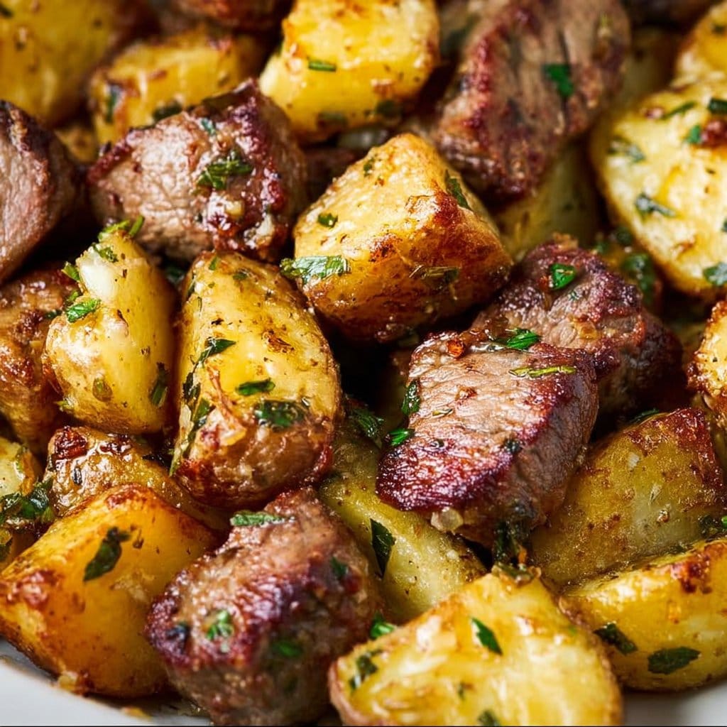 Garlic Butter Steak Bites and Potatoes