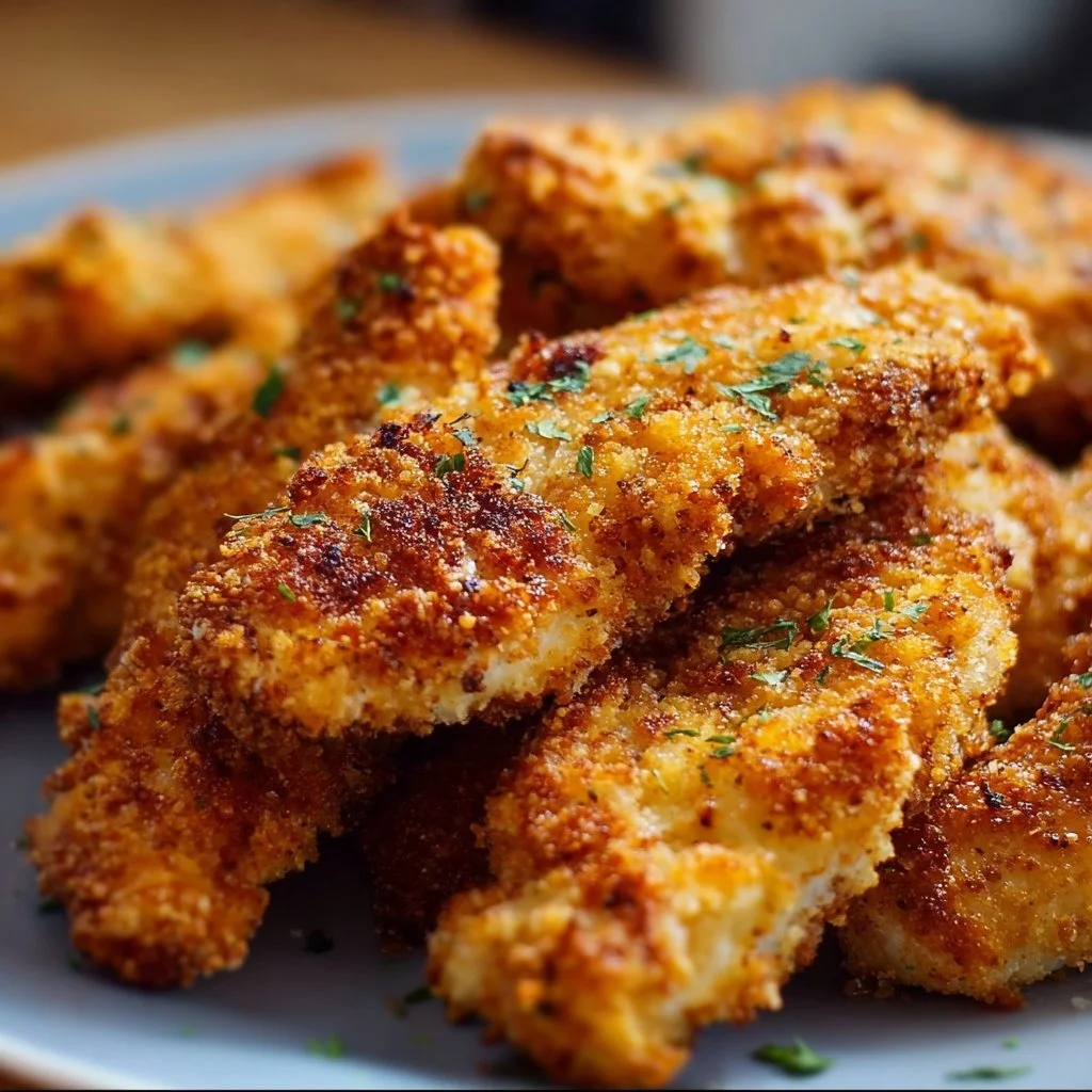 Homemade Baked Chicken Tenders 1 Plate of homemade baked chicken tenders with dipping sauce