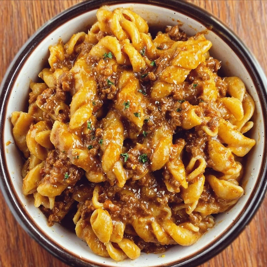 Homemade Gluten Free Hamburger Helper 1 Homemade gluten free hamburger helper served in a bowl with fresh herbs