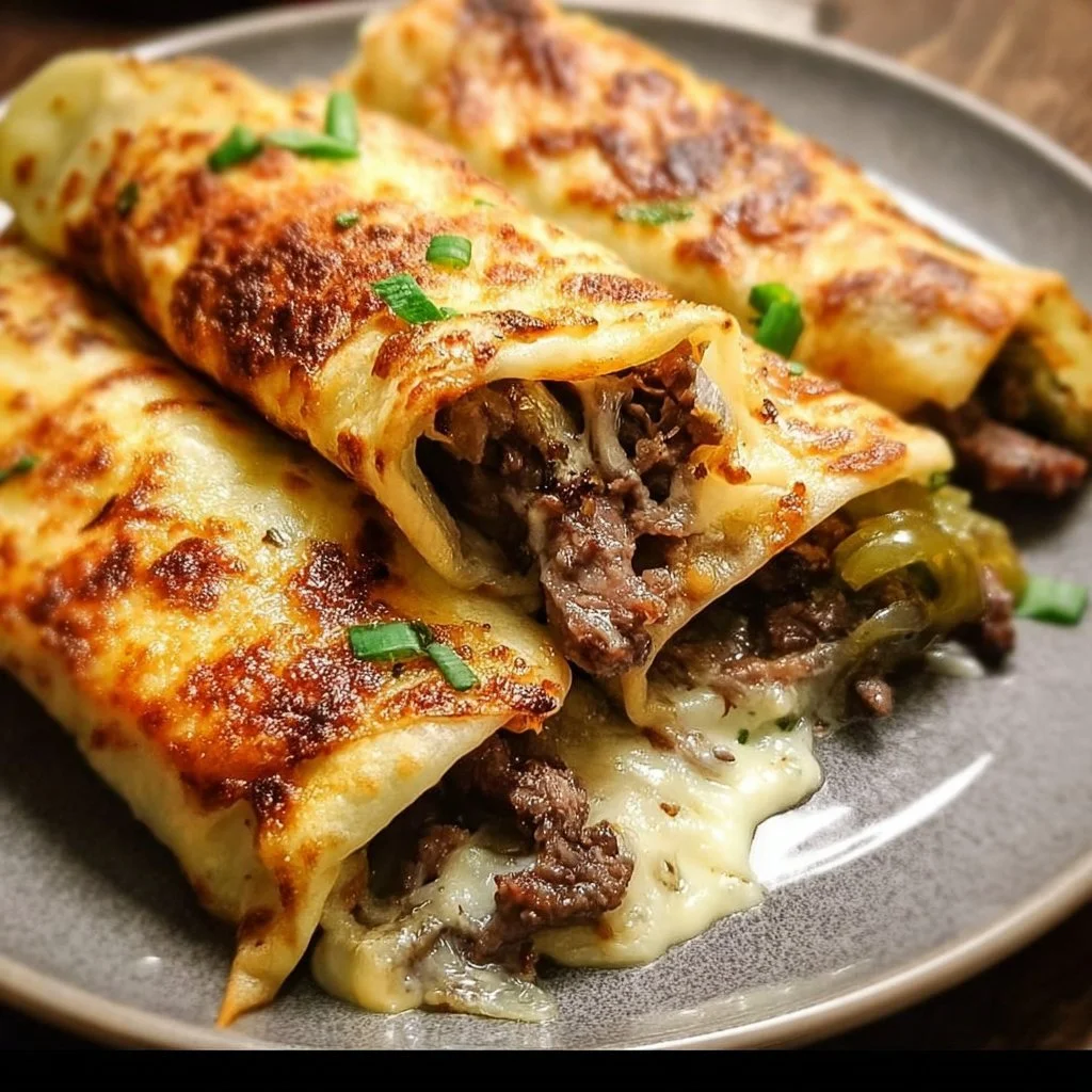 Keto Philly Cheesesteak Rolls 1 Keto-friendly Philly Cheesesteak Rolls on a plate