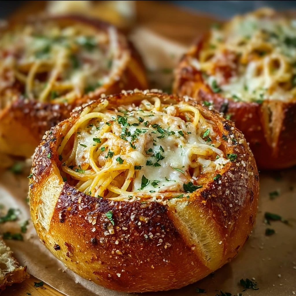 Spaghetti Garlic Bread Bowls 2 Spaghetti Garlic Bread Bowls