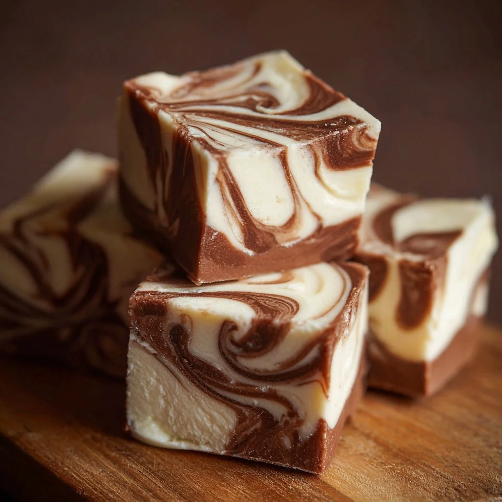 Marshmallow Swirl Fudge 1 Delicious marshmallow swirl fudge with creamy layers and swirls of sweetness.