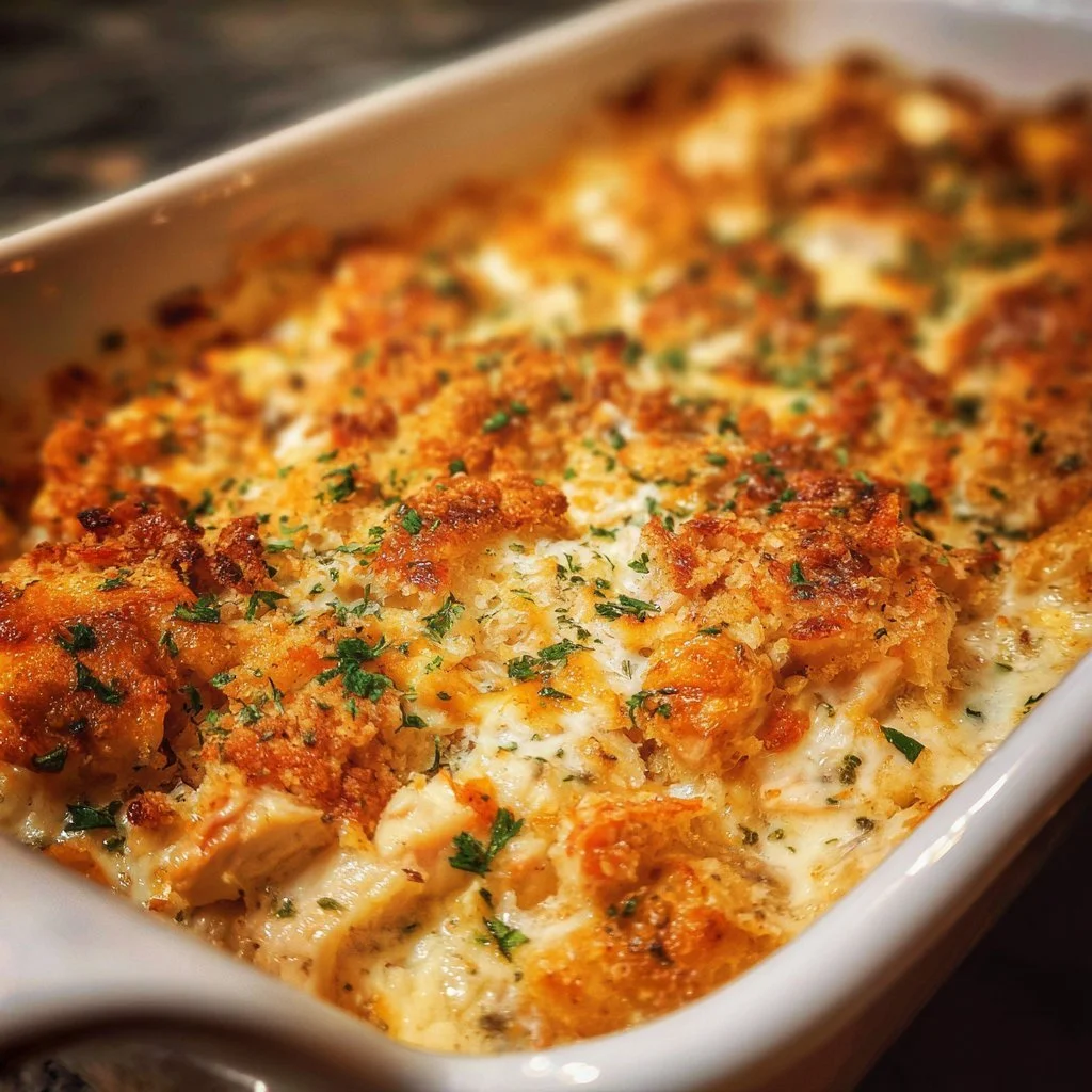 Million Dollar Chicken Casserole 1 Delicious Million Dollar Chicken Casserole in a baking dish