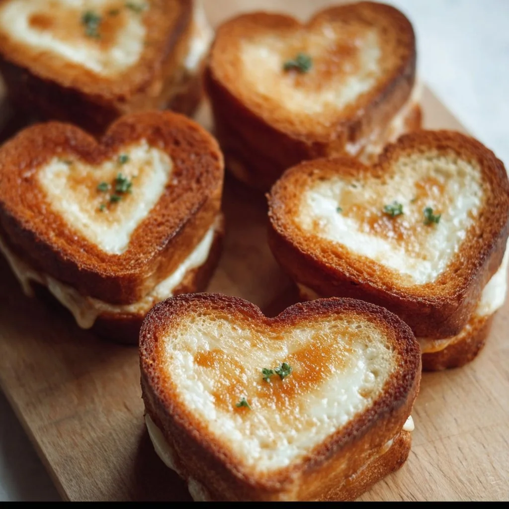 Mini grilled cheese hearts served on a plate, perfect for snacks and parties
