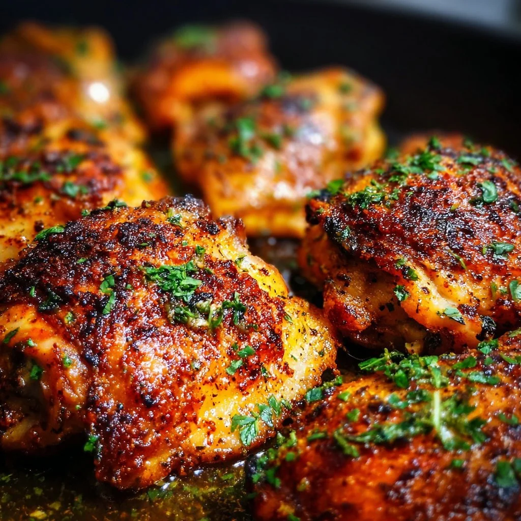 Oven baked chicken thighs seasoned and ready to serve