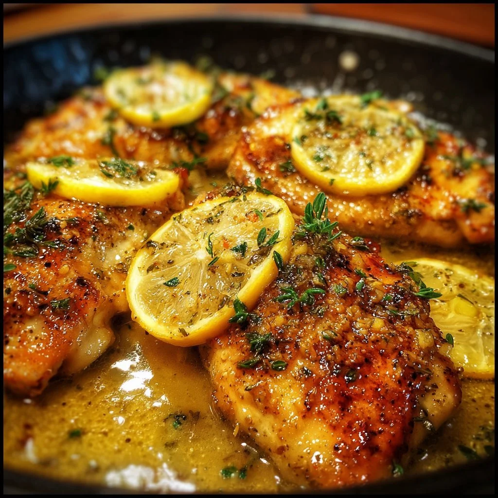 Quick and Easy Lemon Chicken 1 Delicious quick and easy lemon chicken served with fresh herbs and lemon slices.
