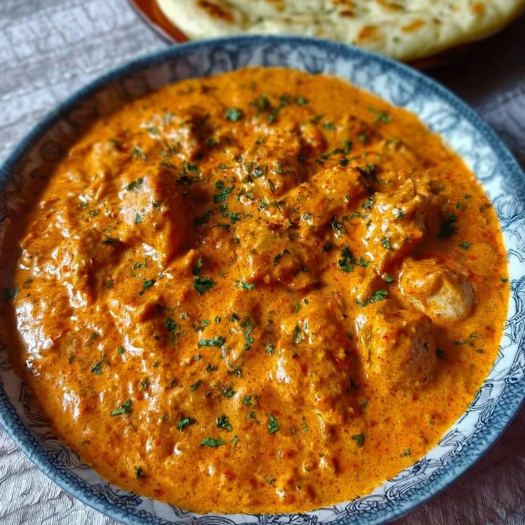 Delicious homemade butter chicken served with rice