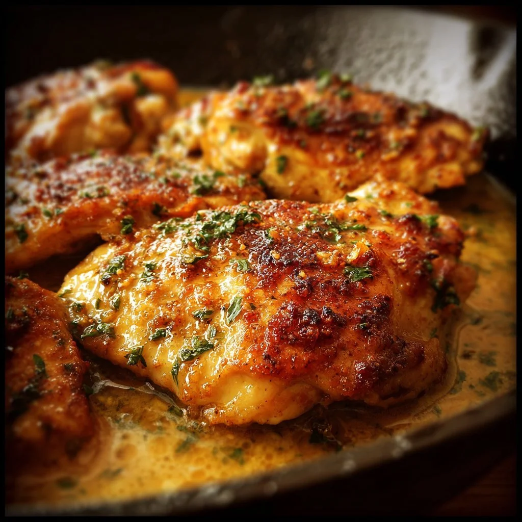 Plate of delicious Ranch Chicken garnished with herbs