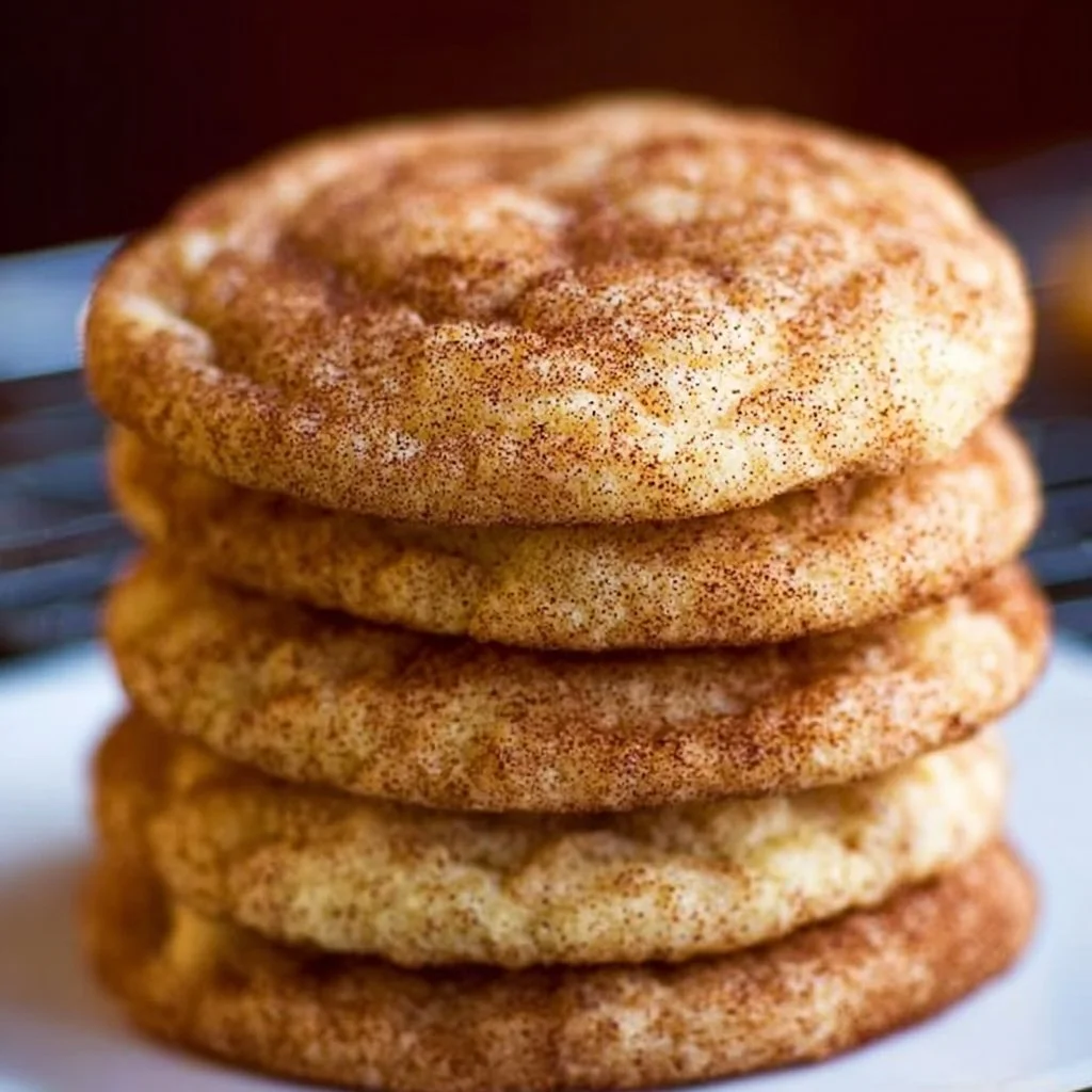 Homemade snickerdoodle cookies dusted with cinnamon sugar on a plate