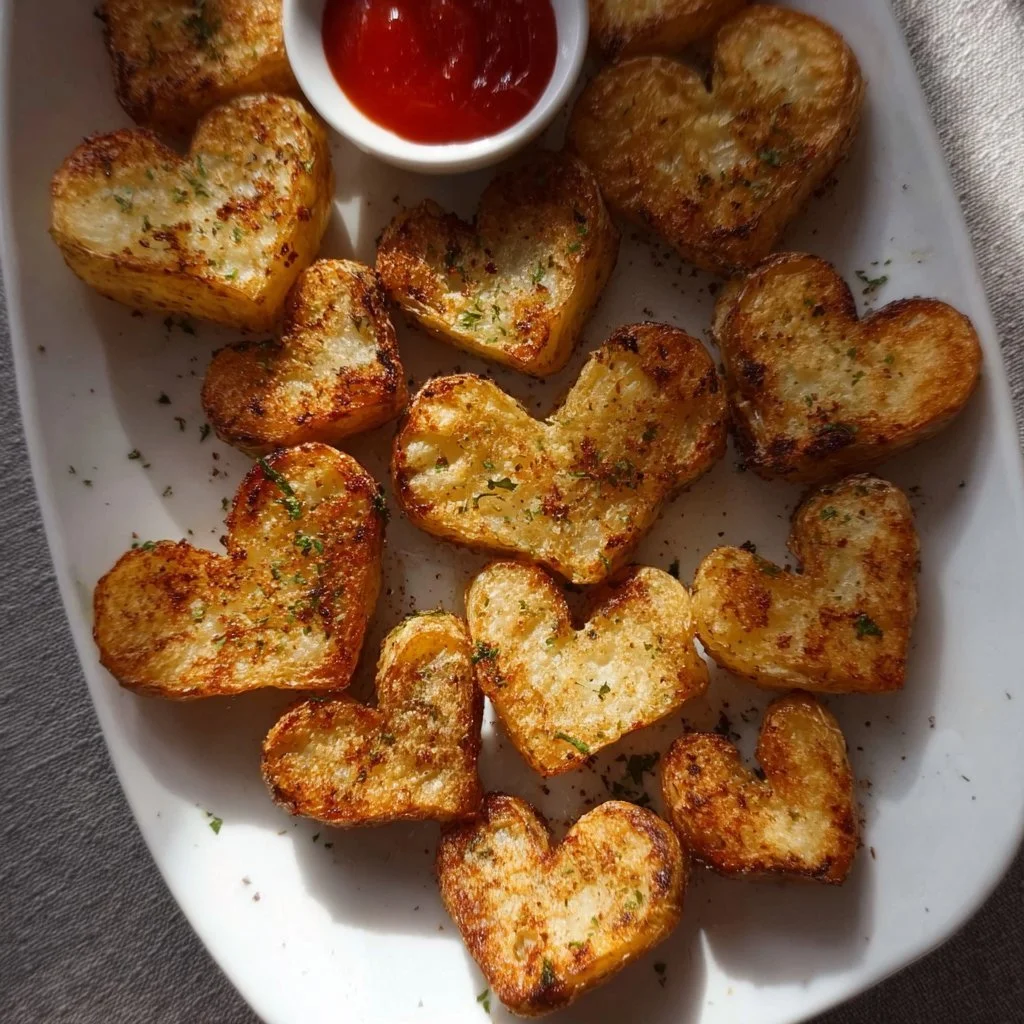 Air fryer heart-shaped potatoes for Valentine's Day celebration