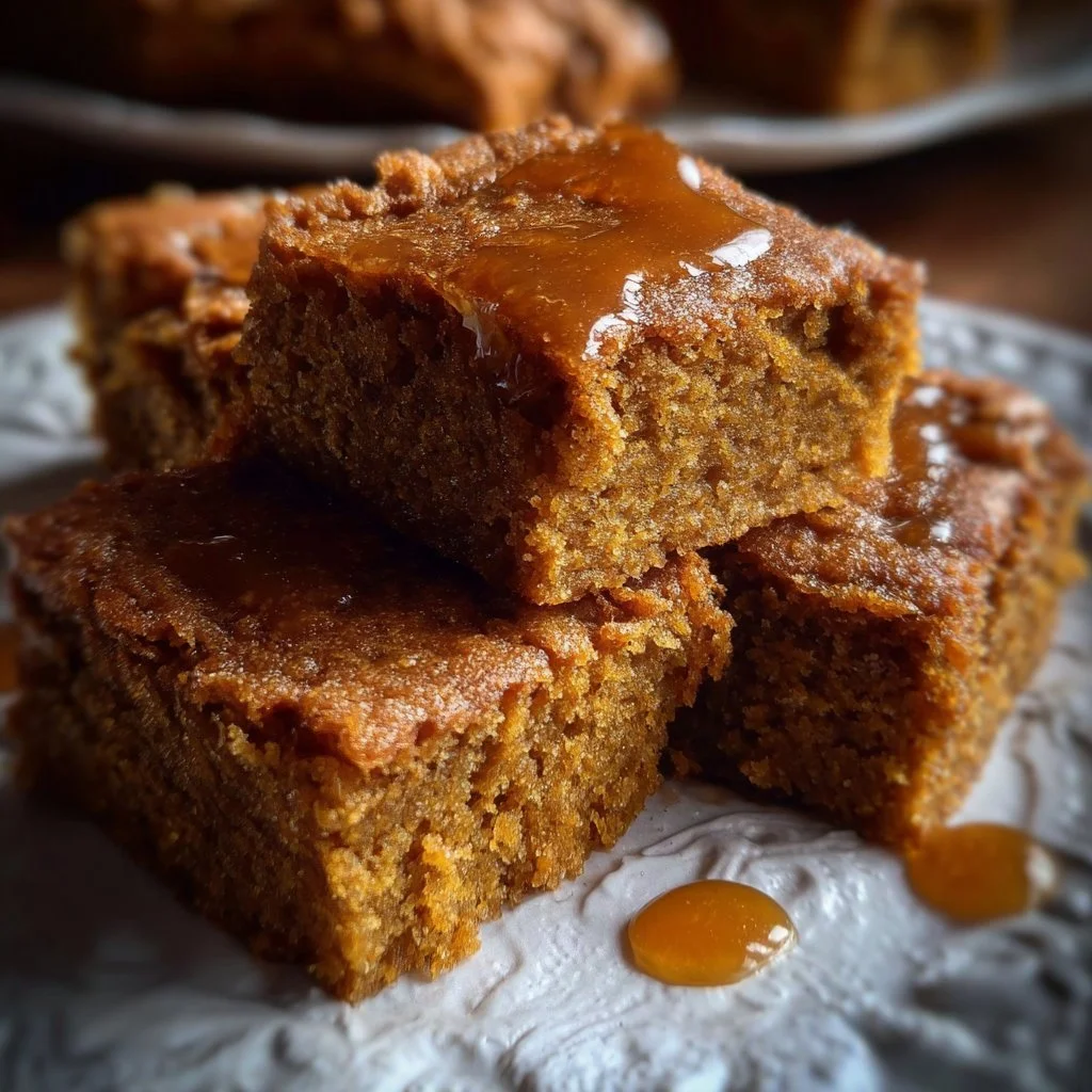 Delicious vegan and gluten-free pumpkin maple blondies on a white plate.