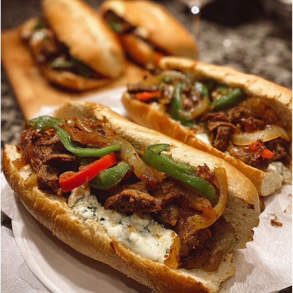 Vegan Philly Cheesesteaks with Seitan 1 Delicious Vegan Philly Cheesesteaks made with seitan, served on a fresh roll.