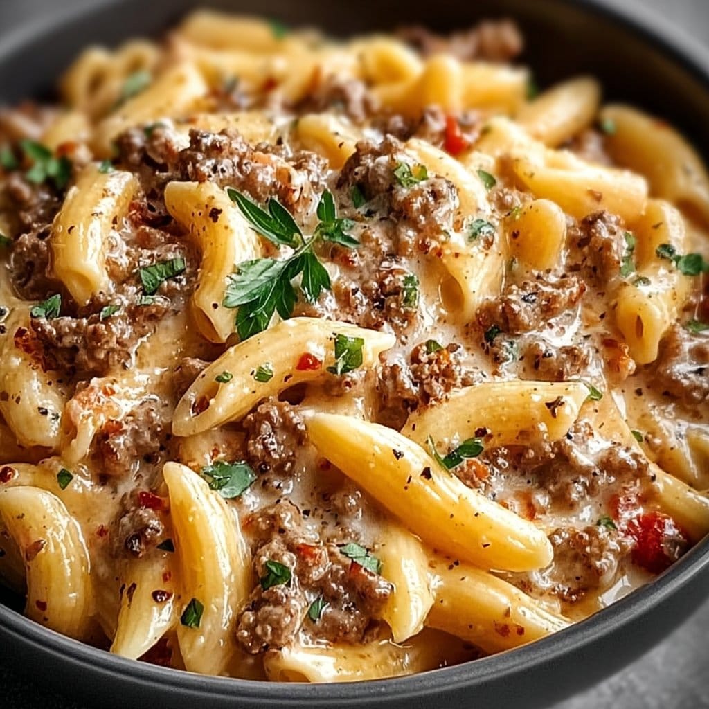Creamy Rotel Pasta with Ground Beef