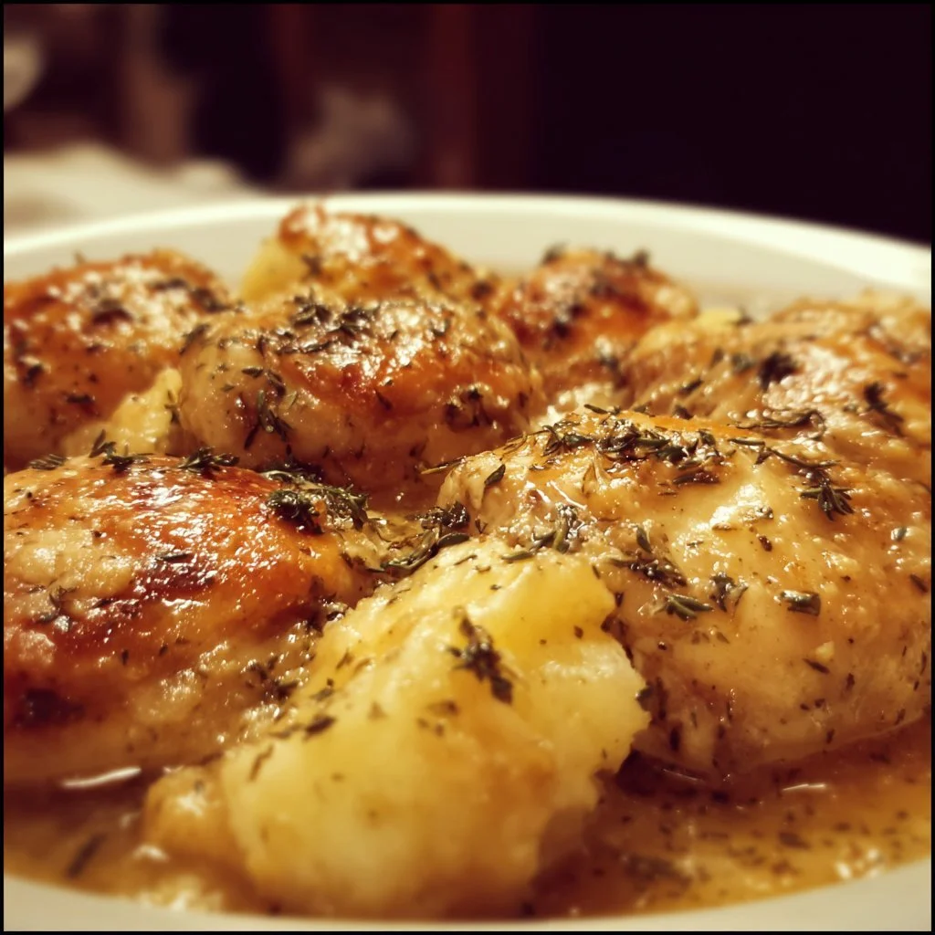 Zesty Roasted Chicken 1 Zesty roasted chicken garnished with herbs and spices, served on a plate.