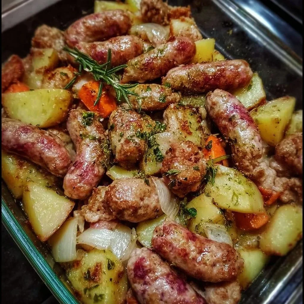 Baked Italian sausage with potatoes, a hearty meal perfect for family dinners.