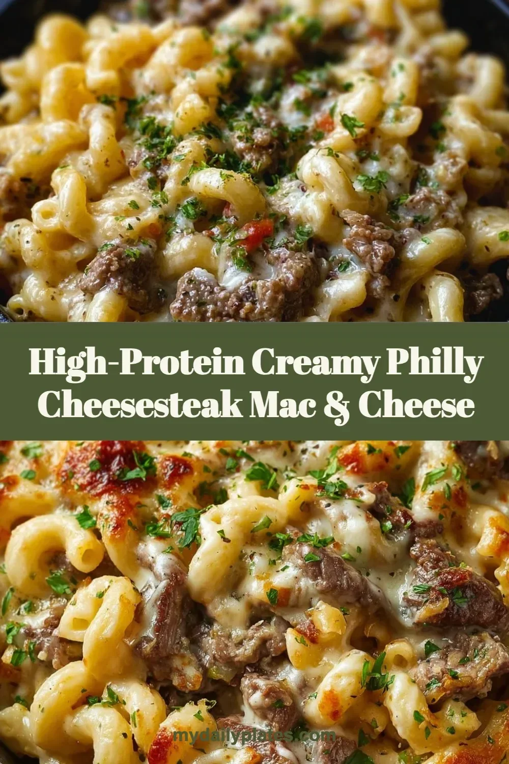 High-Protein Creamy Philly Cheesesteak Mac & Cheese