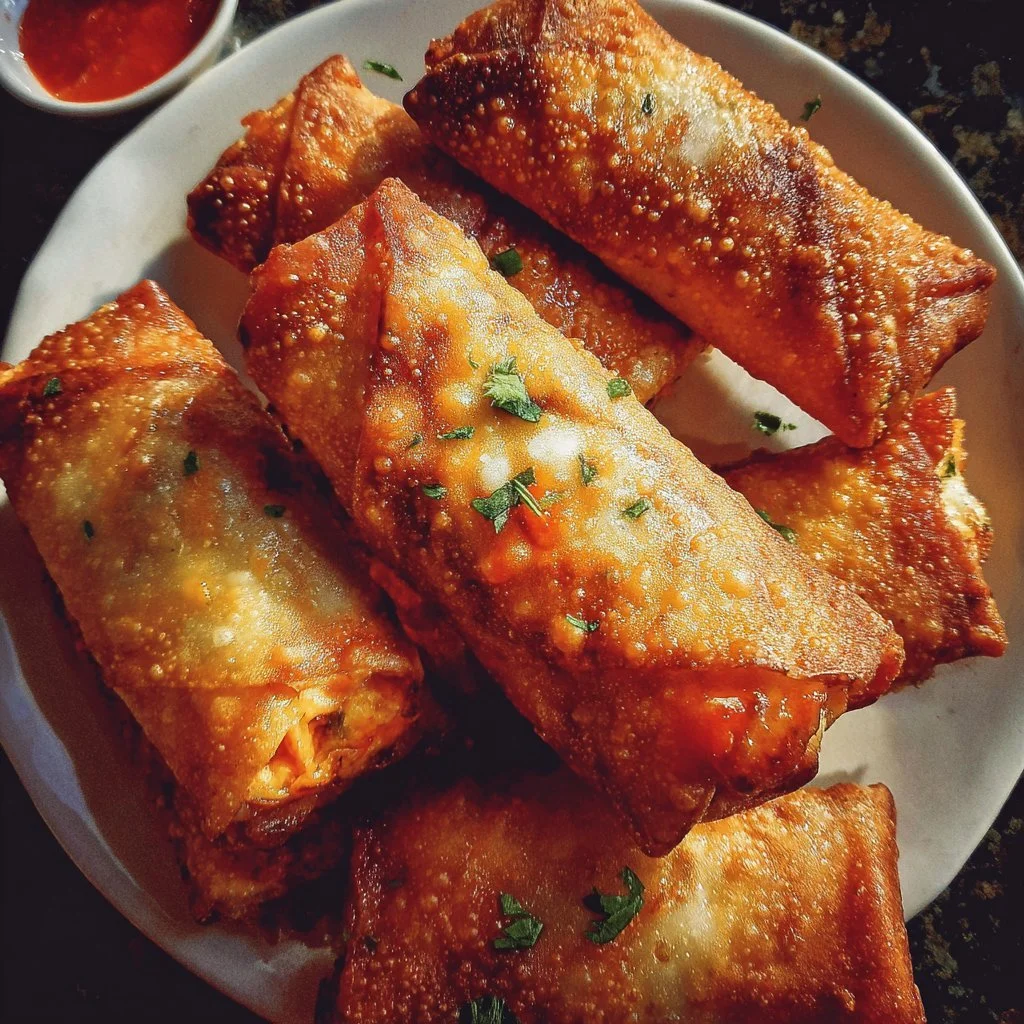 Buffalo Chicken Egg Rolls 3 Crispy Buffalo Chicken Egg Rolls with a spicy dipping sauce