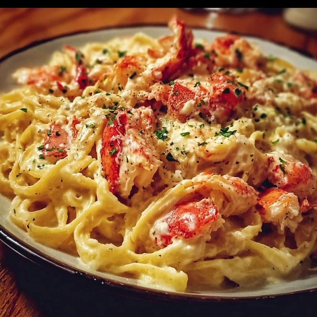 Cajun Seafood Alfredo with Lobster and Crab 3 Cajun Seafood Alfredo with lobster and crab in a creamy sauce