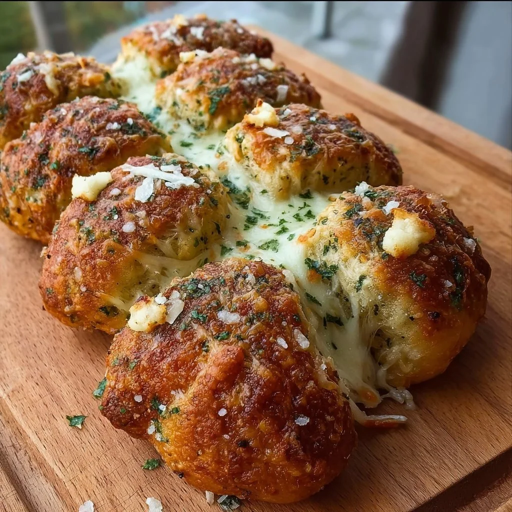 Cheesy stuffed garlic bread rolls fresh out of the oven