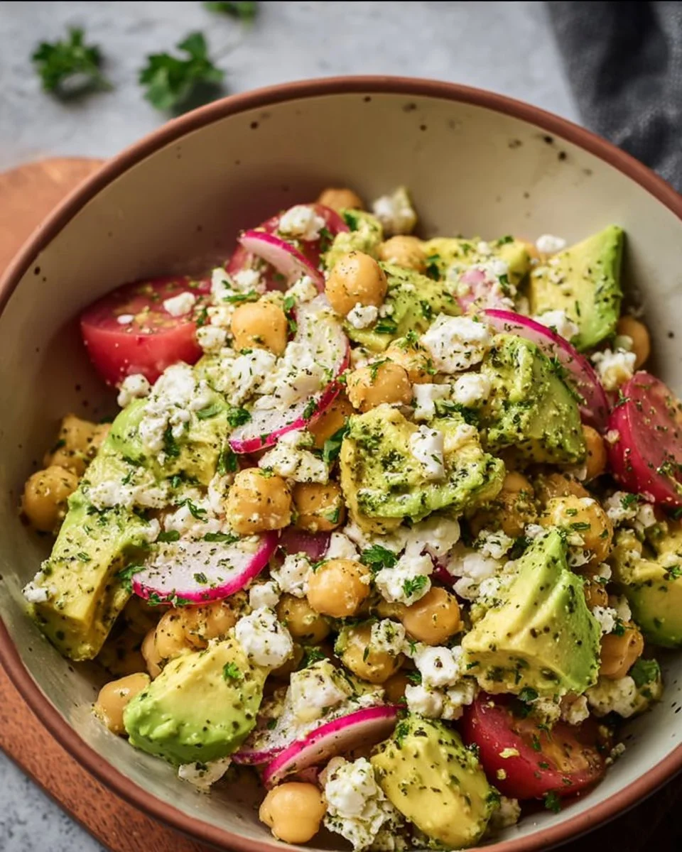 Chickpea Feta Avocado Salad 1 A vibrant Chickpea Feta Avocado Salad served in a bowl with fresh ingredients.