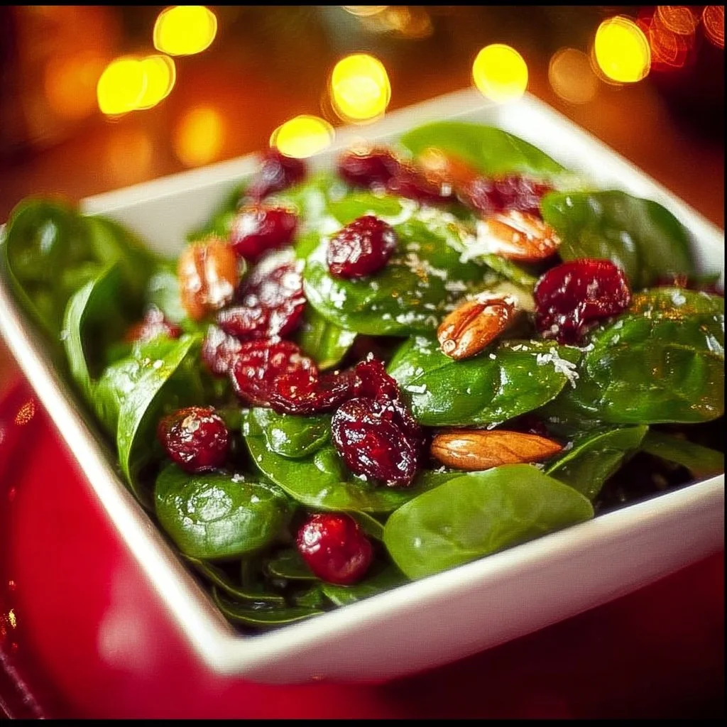 Christmas Cranberry Spinach Salad with vibrant colors and fresh toppings