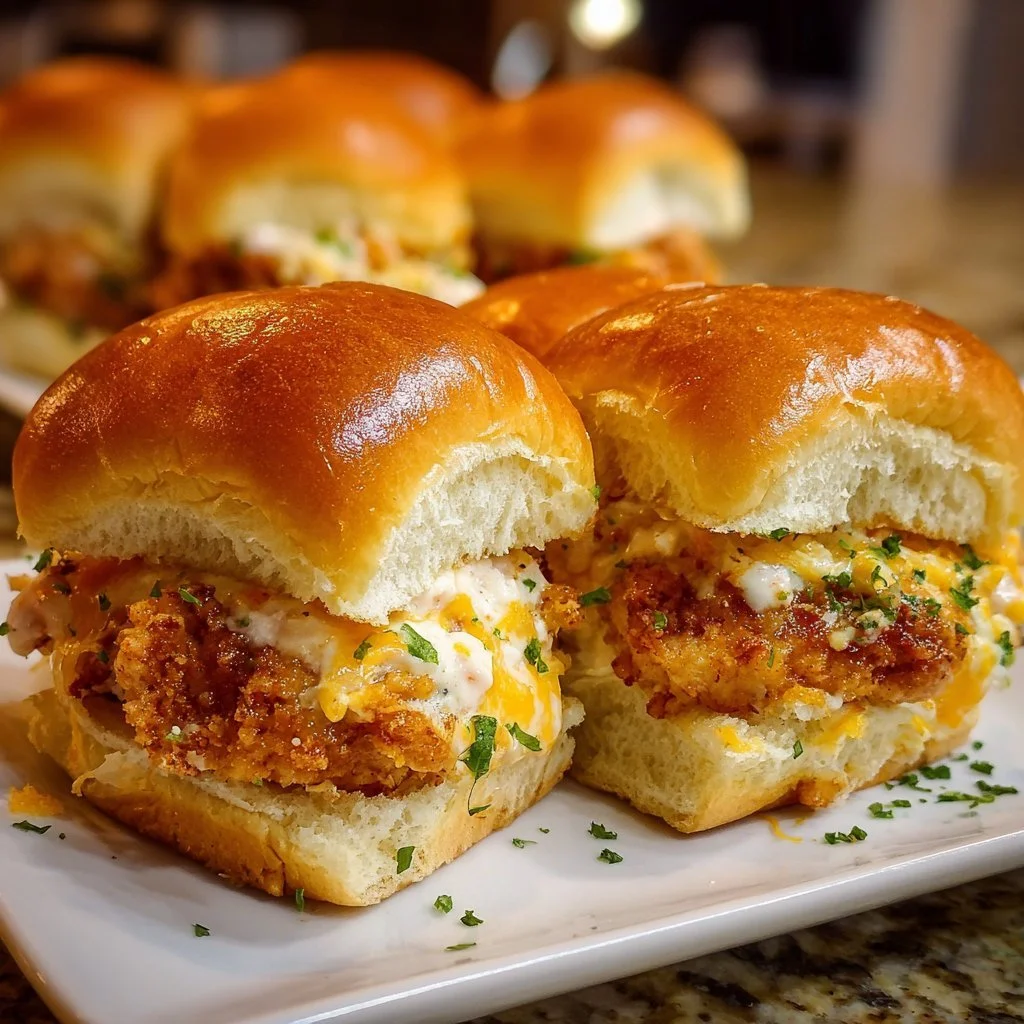 Delicious Crack Chicken Sliders served on a platter with garnish.