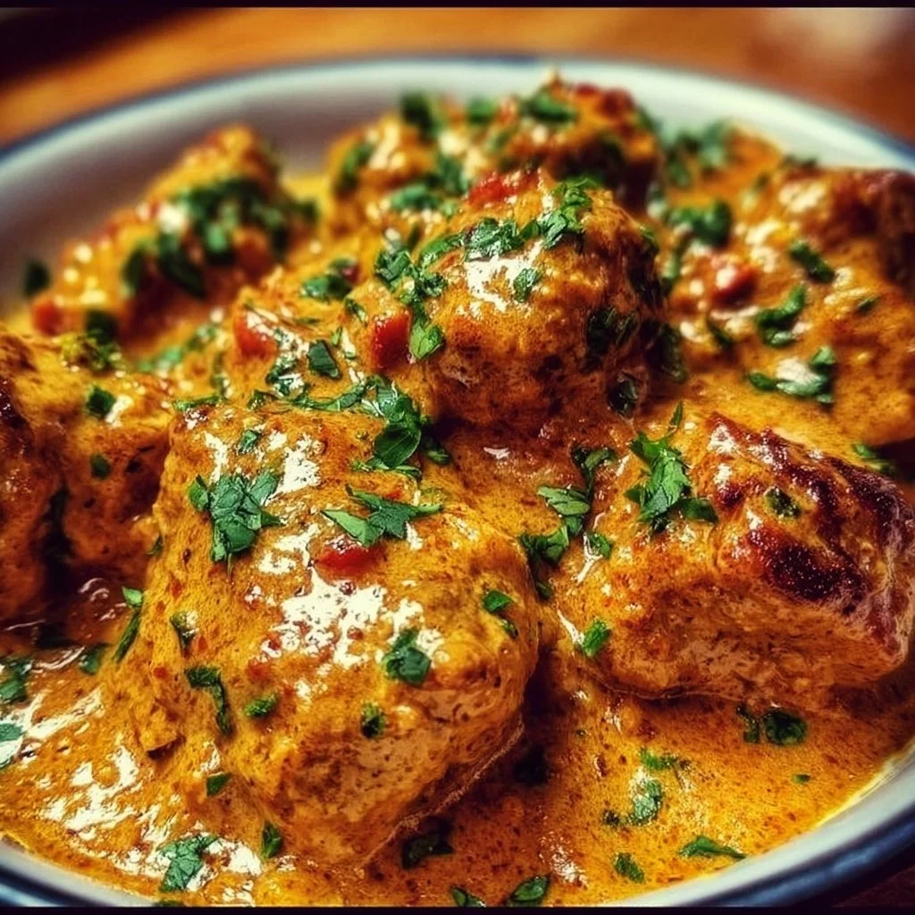 Creamy Cowboy Butter Chicken served with rice on a rustic table