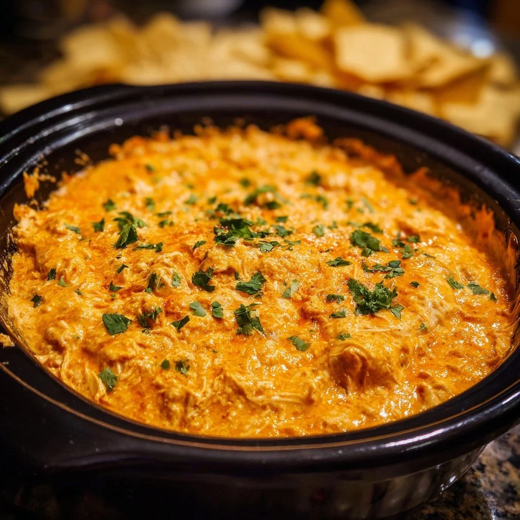 Crockpot Buffalo Chicken Dip 3 Crockpot Buffalo Chicken Dip served in a bowl with chips