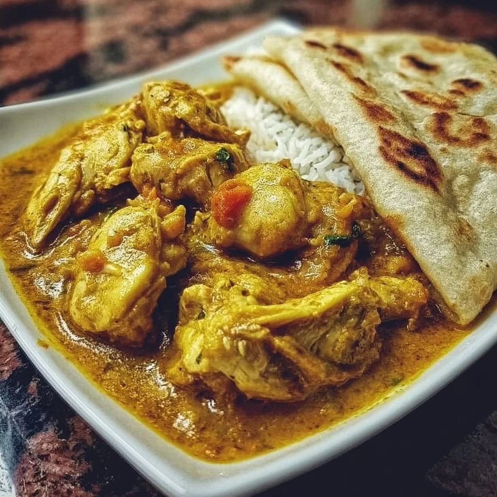 Delicious Curry Chicken Roti served on a plate, showcasing vibrant colors and textures.