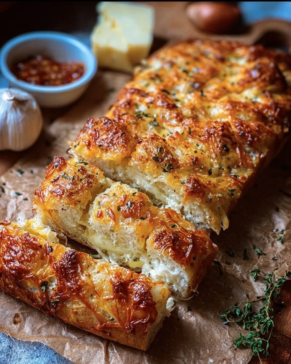 Homemade easy cheesy bread baked to golden perfection with gooey cheese