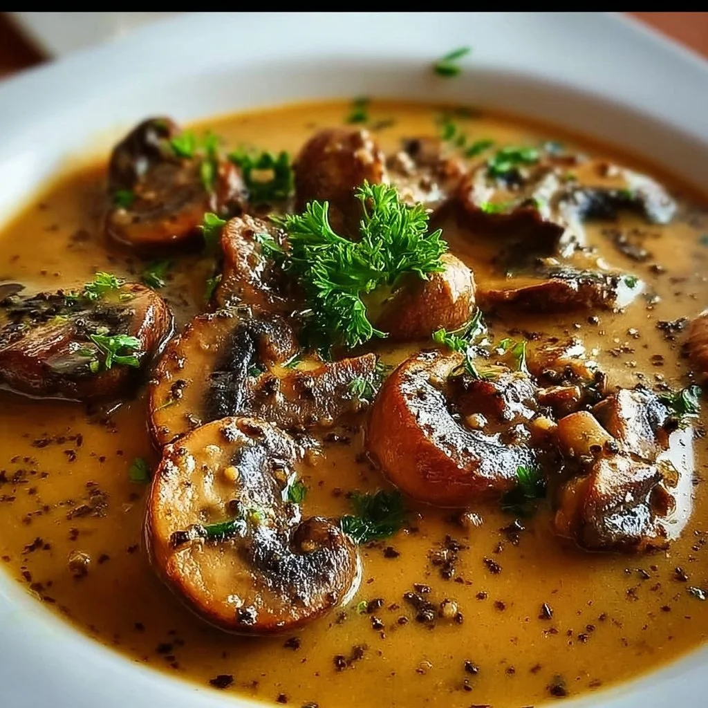Delicious easy mushroom gravy served over mashed potatoes.