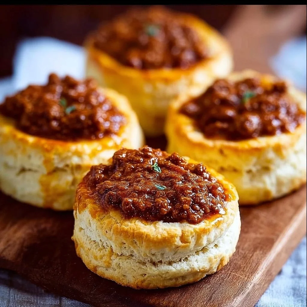 Delicious Easy Sloppy Joe Biscuits ready to serve on a plate.