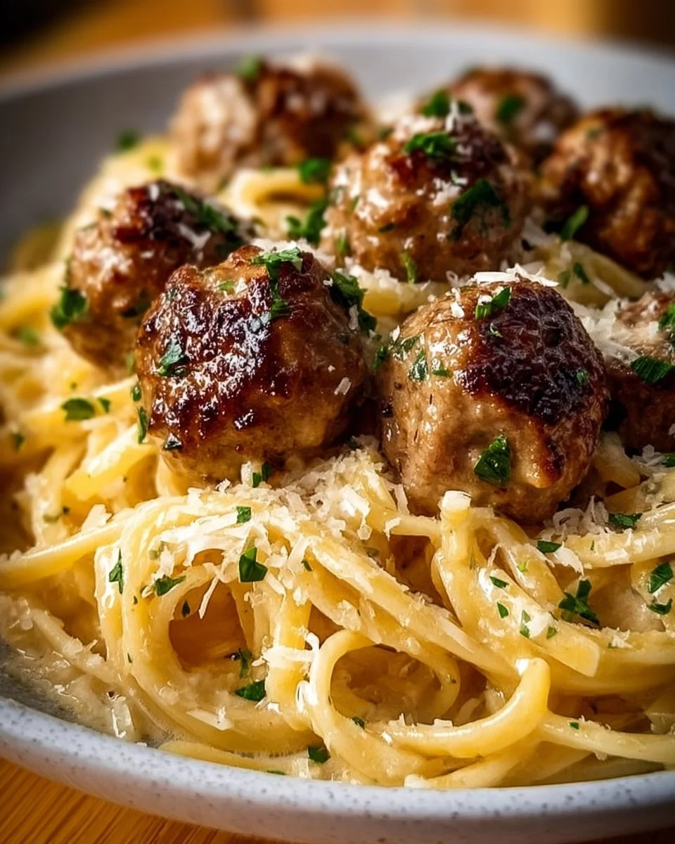 Garlic Butter Meatballs: Parmesan Linguine Delight
