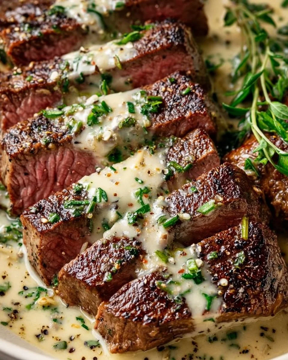 Garlic Butter Steak with Parmesan Cream Sauce
