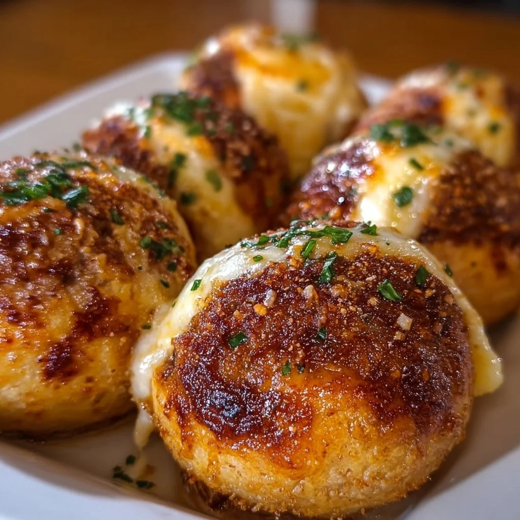 Garlic Parmesan Cheeseburger Bombs served on a plate