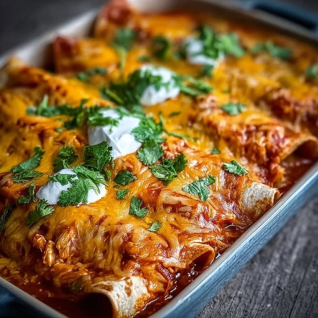 Delicious high protein chicken enchiladas topped with cheese and fresh ingredients
