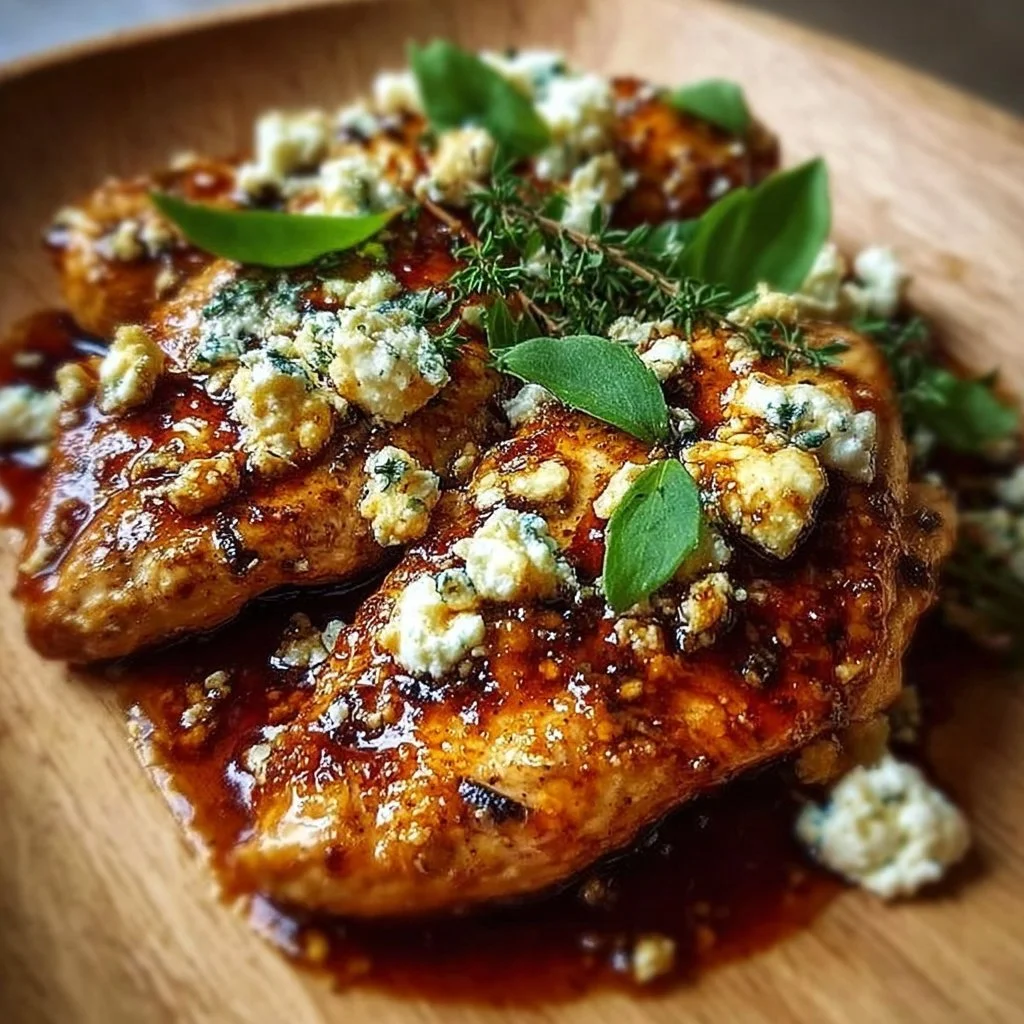 Hot Honey Infused Feta Chicken plated with herbs and chili flakes.