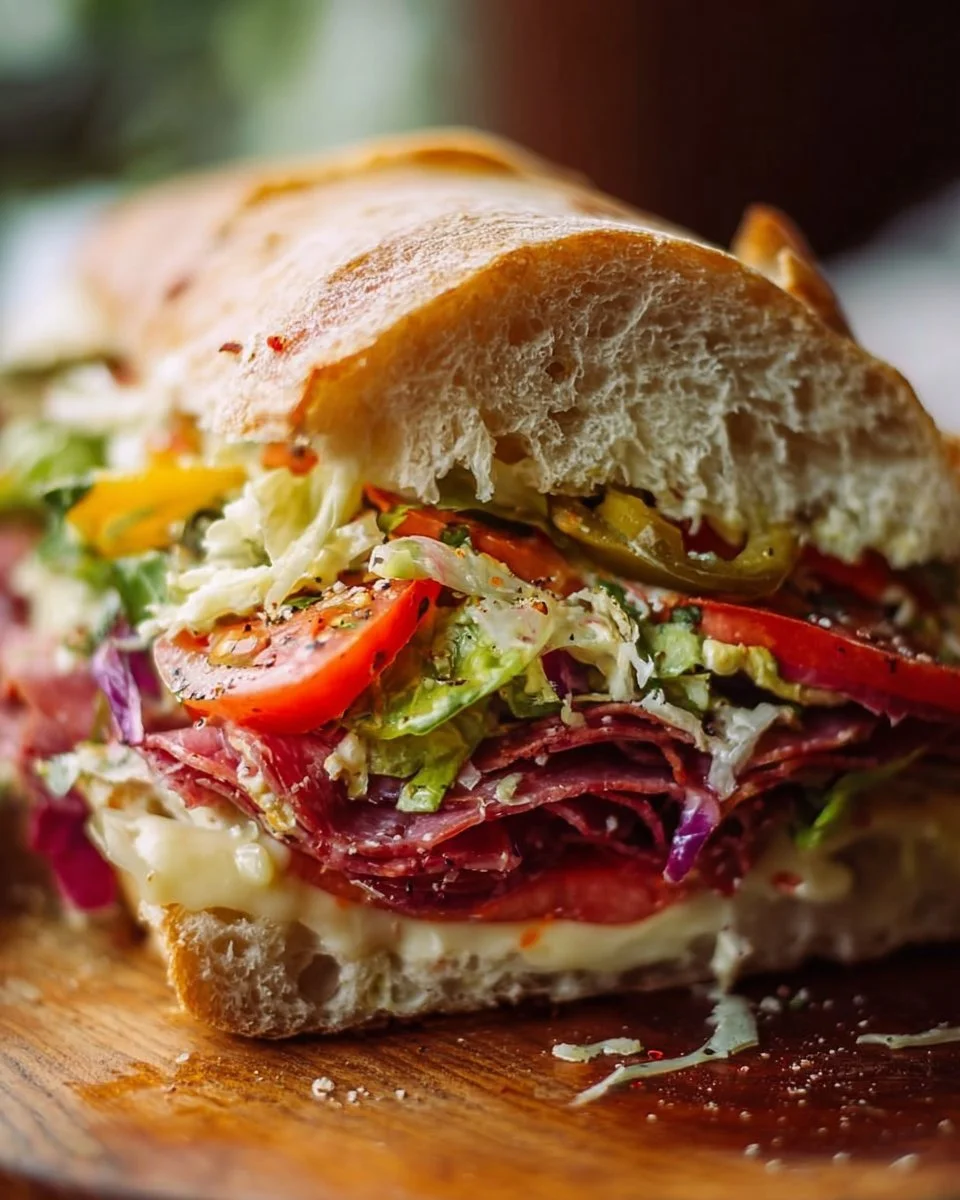 Italian Grinder Salad Sandwich with fresh ingredients and vibrant colors
