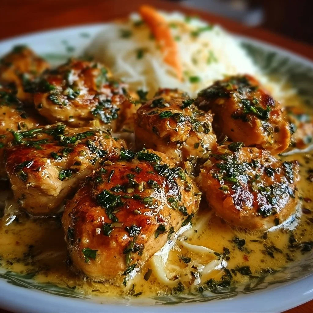 Delicious juicy garlic butter chicken served on a plate