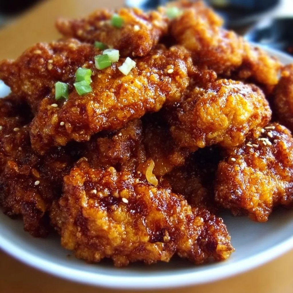 Delicious Korean Fried Chicken served with a spicy dipping sauce