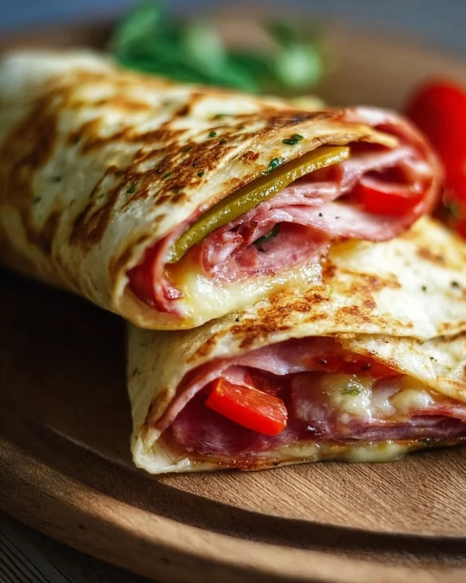Low-Carb Italian Sub Wrap with Tortilla Melt Style ingredients and presentation