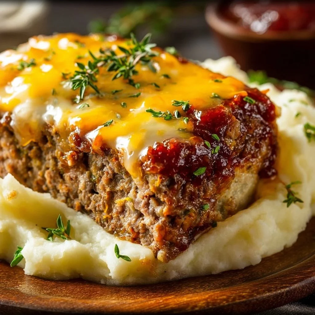 Meatloaf with Mashed Potatoes and Cheese