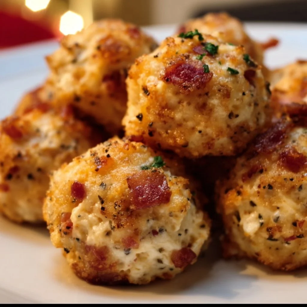 Mini Bacon Ranch Cheeseballs served on a platter.