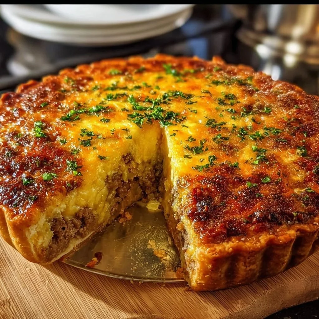 Monterey Sausage Pie with a golden crust and savory filling